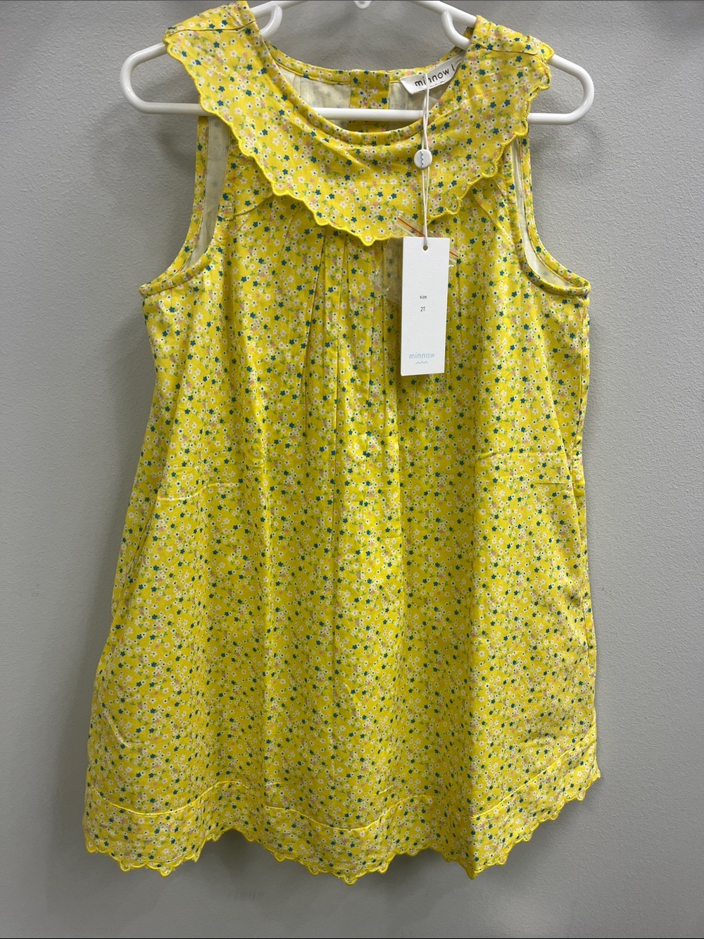 Minnow petite fleur Girls' Yellow Floral Ruffle Neck Casual Dress nwt size 2t